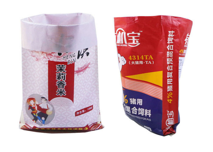 Double Stitched Flat Bottom Plastic Grain Bags , Customized Packaging Bags Plain Surface